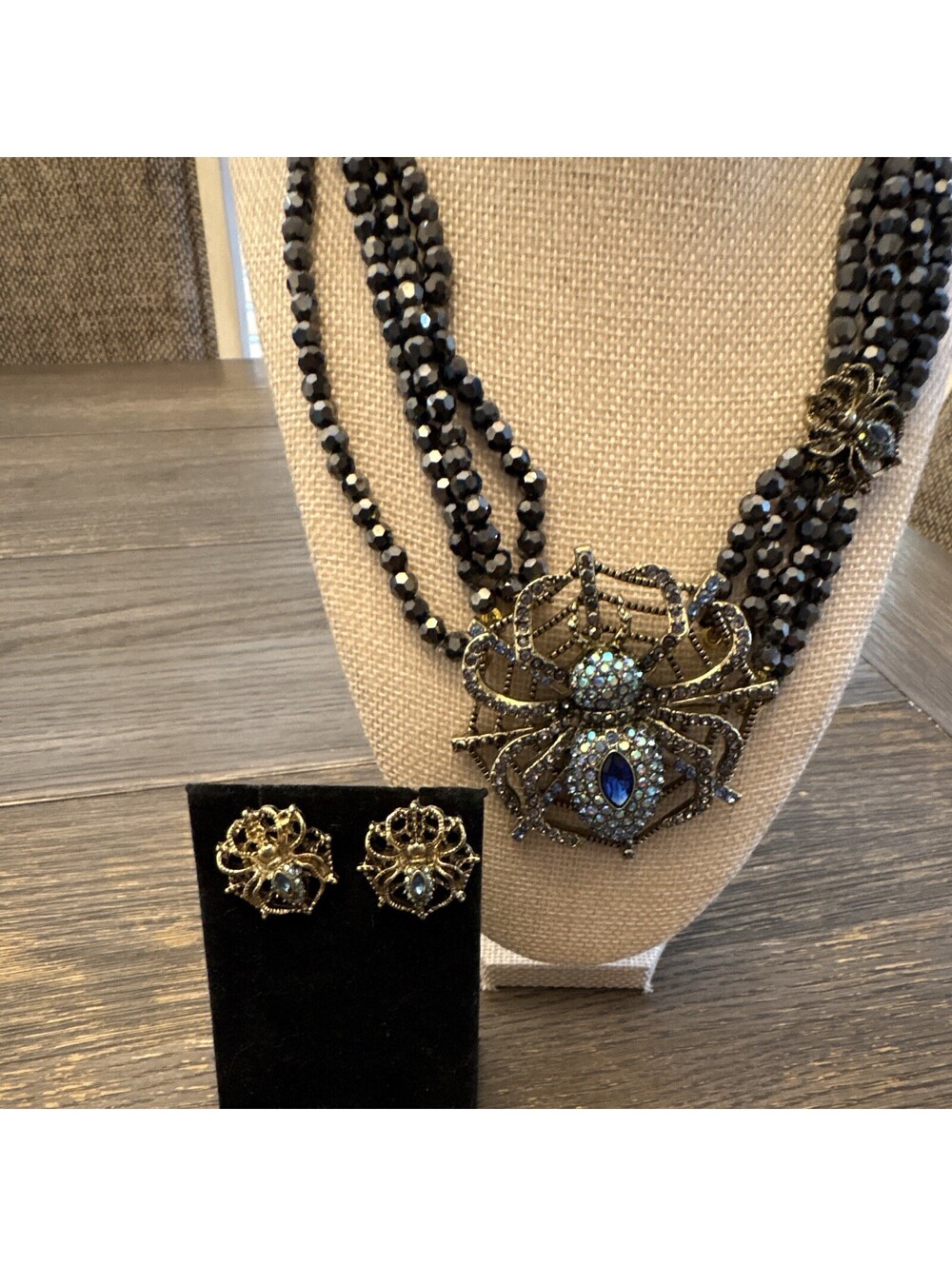 Designer style Spider Black Rhinestone Necklace & Earrings